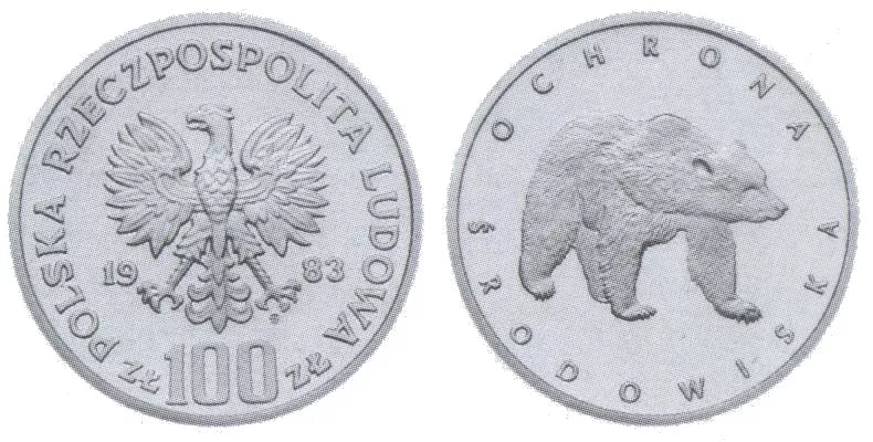 100 złotych 1983 - Ochrona środowiska - Niedźwiedź
