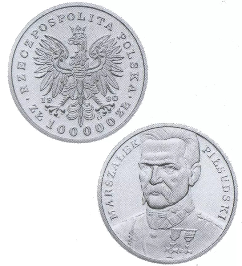 100000 złotych 1990 - Józef Piłsudski